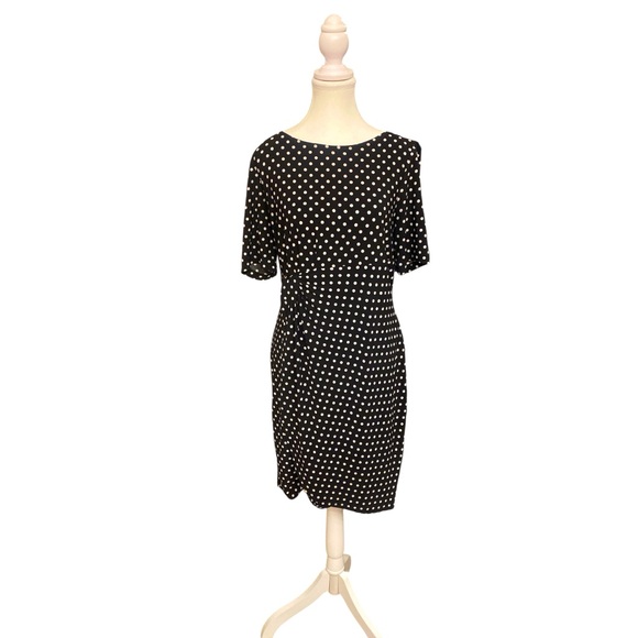 Perceptions Dress L Polka‎ Dot Black & White Retro Twist Front Stretchy Knit - Picture 1 of 14